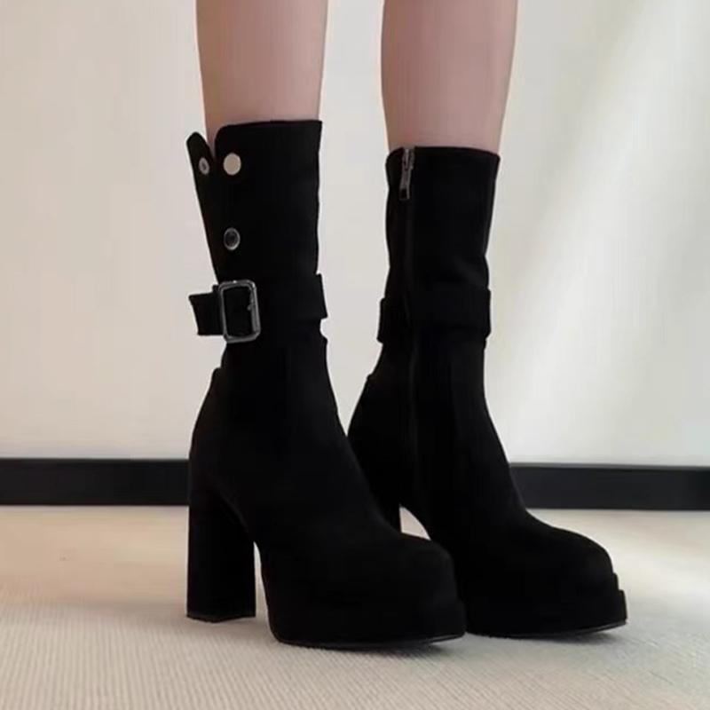 Fashion High Heels Women Ankle Boots Chunky Fashion Shoes New Dress Pumps Winter 2025 Designer Suede Luxury Chelsea Botas Mujer Zapatos