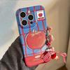 Blue and Red Contrasting Plaid Suitable for Iphone16promax Three  Dimensional Red Apple 17 All Inclusive 15 Lanyard 13 Fillin 11