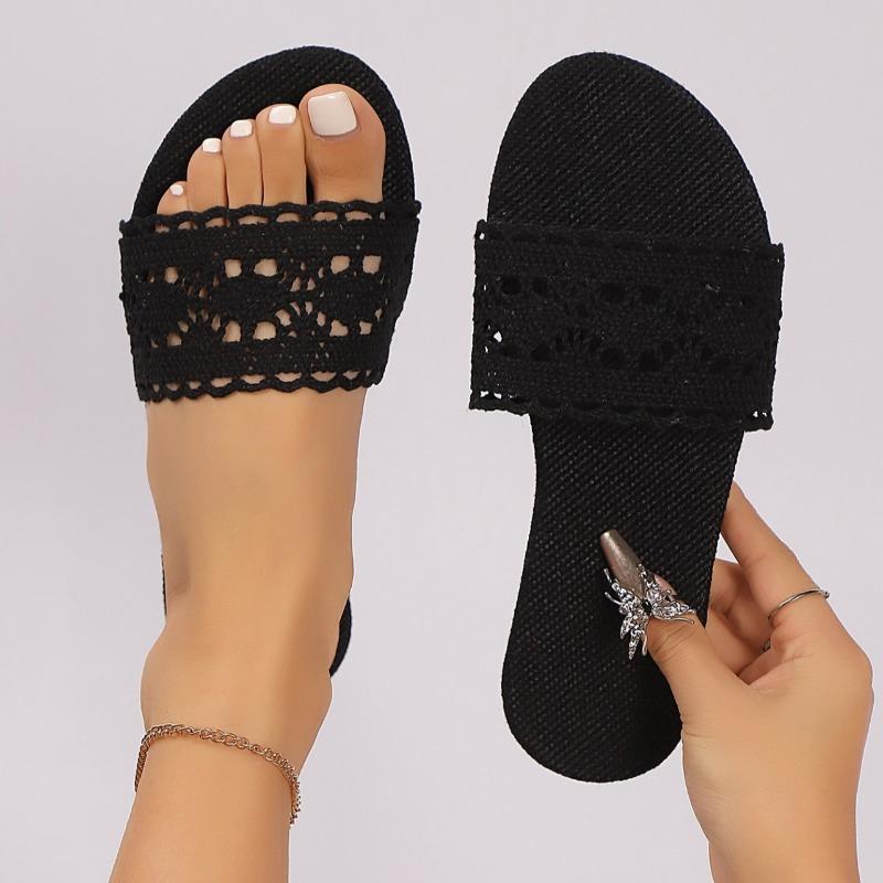 Fashion 2025 Summer New Women's Plus Size Slippers Hot Sale Round Toe Hollow Flat with Sandals Outdoor Daily Casual Open Toe Slippers