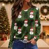 Women's Christmas Print Long Sleeve Top with Round Neck and Side Slit
