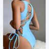 Women's One-Piece Fashion Lace-Up Sexy Solid Color Swimsuit (With Chest Pad Without Steel Bra)