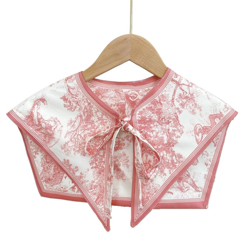 Women Silky Scarf Detachable Collar Vintage Lion Forest Print Shawl Wrap Cape  for Necks Women Scarf Spring
