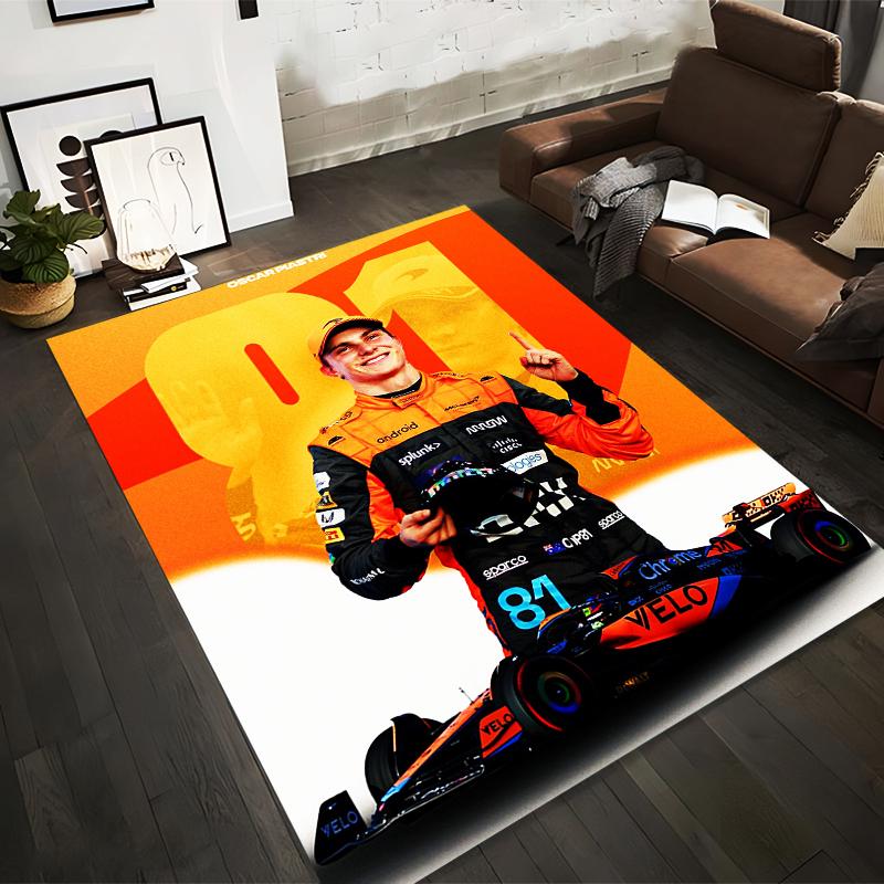 Racing Driver In Orange Suit On Track Non-slip Rug Suitable for Living Room and Bedroom Sofas.