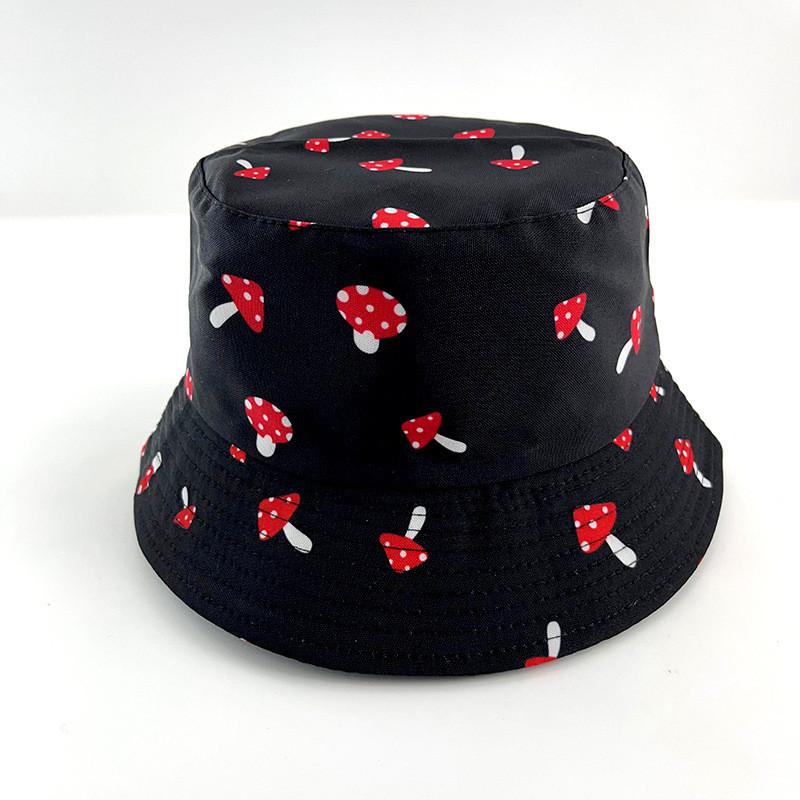 

Trendy Summer Fruit Print Fisherman Hat For Women Breathable Sunshade Cap With Cute Cartoon Style Mushroom Black