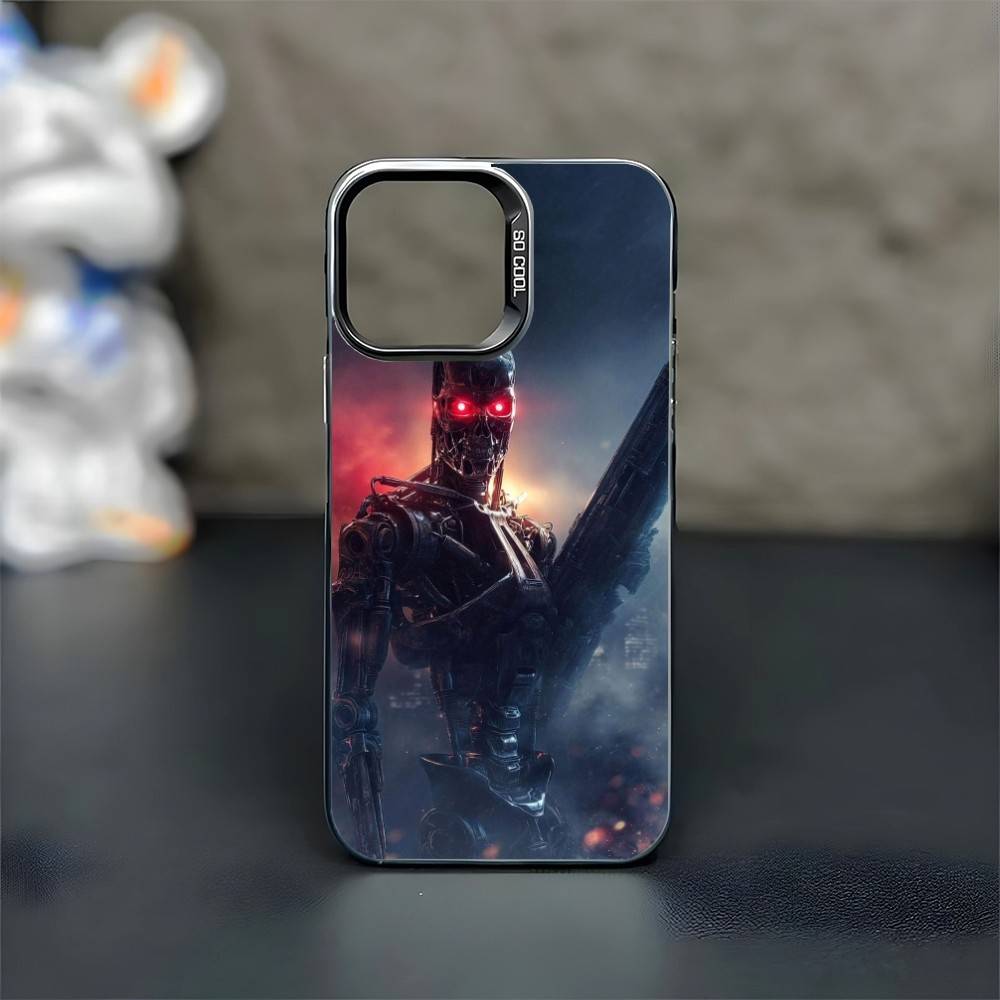 

Arnold Schwarzenegger Terminator Phone Case For iPhone17,16,15,14,13,12,11 Pro Max Blcak Colorful Silver Plated Inside Cover iPhoneXSMAX