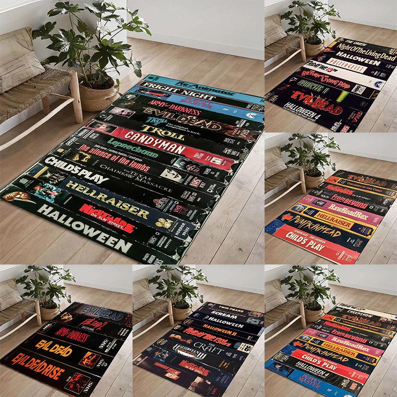 Retro Movies Rug VHS Horror Movie Living Room Modern Colorful Carpet Art Rug Movie Rug Home Decor Mat Non Slip Rug Popular Rug
