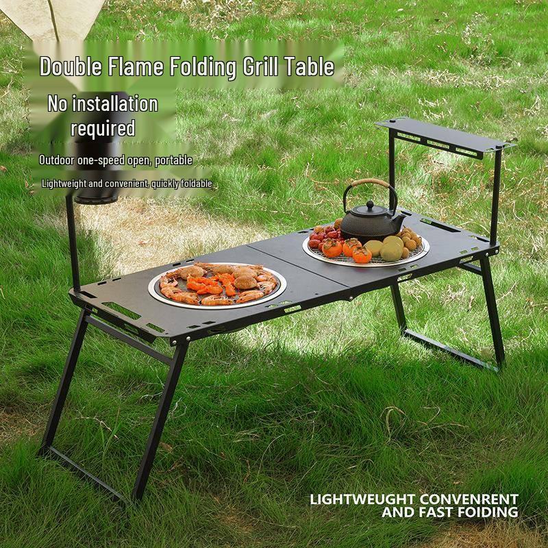 JINGGENG Outdoor Folding Charcoal Grill & Tea Stove Table