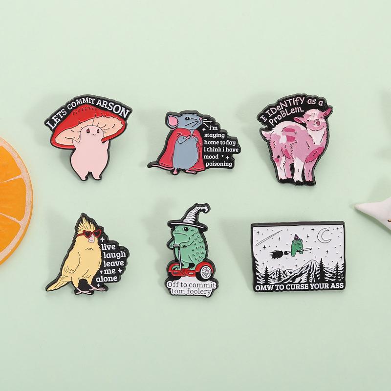 Whimsical Frog Wizard Enamel Pins Off To Commit Tom Foolery I Identify As A Problem Animal Brooches Lapel Badge Jewelry Gifts
