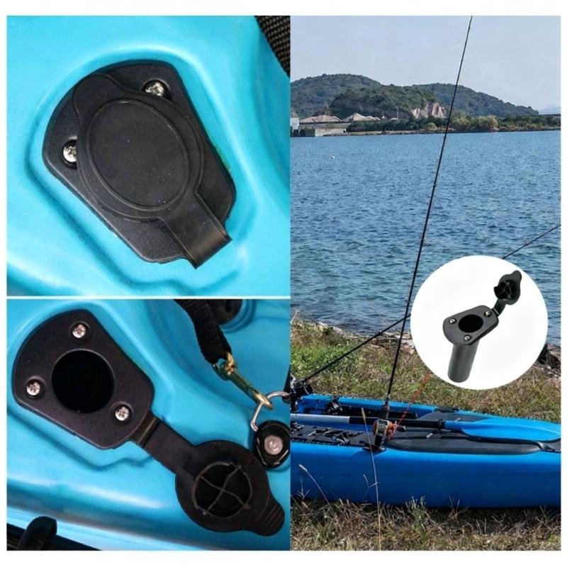 Black ABS Rod Tube Insert for Deck Mount Use, Fishing Accessory with Cap Cover, Top Collar, and Screw-Ready Opening for Rod Storage Use