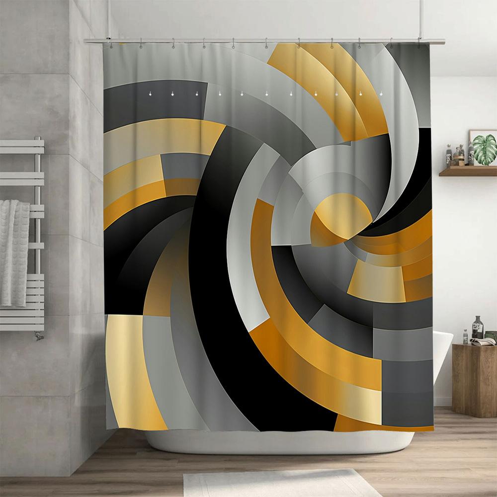 Modern Black Grey Yellow White Geometric Shower Curtain Waterproof Bath Room Decor Home Decoration Customizable Size Options Ava