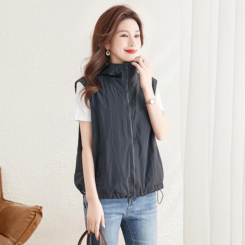 

Women s Casual Hooded Zipper Vest L