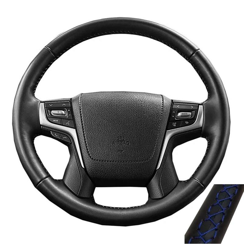 Car Steering Wheel Cover Fortoyota Alphard Land Cruiser Vellfire - Black Leather Braid For Steering Wheel