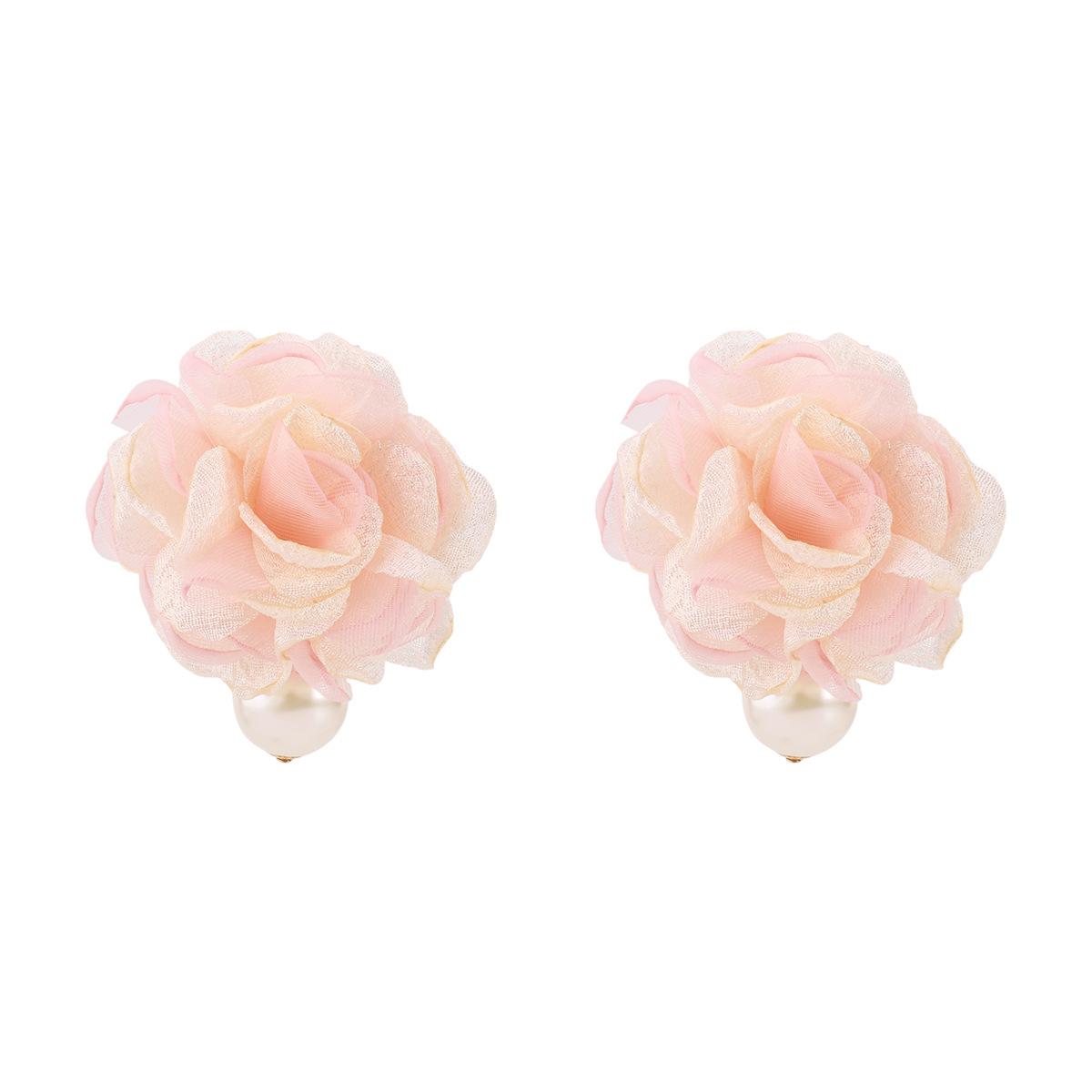 Ретро Гонконгский Стиль Органза Ткань с Выжженным Краем Камелия Ручная Работа Сладкие Универсальные Серьги с Имитацией Жемчуга Для Женщин