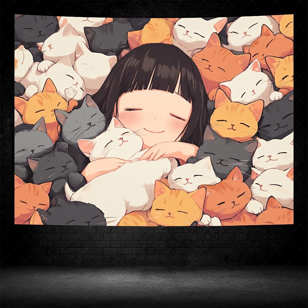 

Cute Girl Cats Tapestry Cozy Sleep Adorable Felines Warm Colors Soft Blankets for Charming and Comforting Home Decor 74x94cm(29x37in)