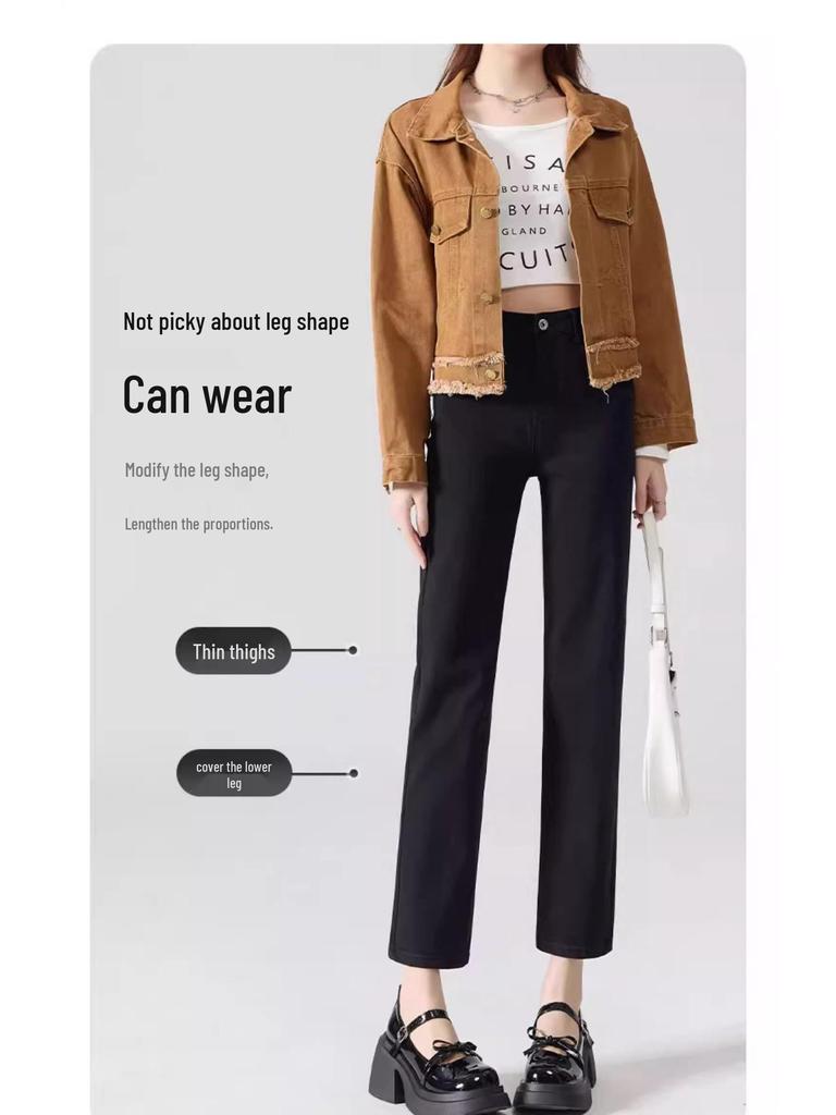 Petite High Waist Slimming Black Cropped Straight Leg Jeans for Women - Early Spring 2025 Collection