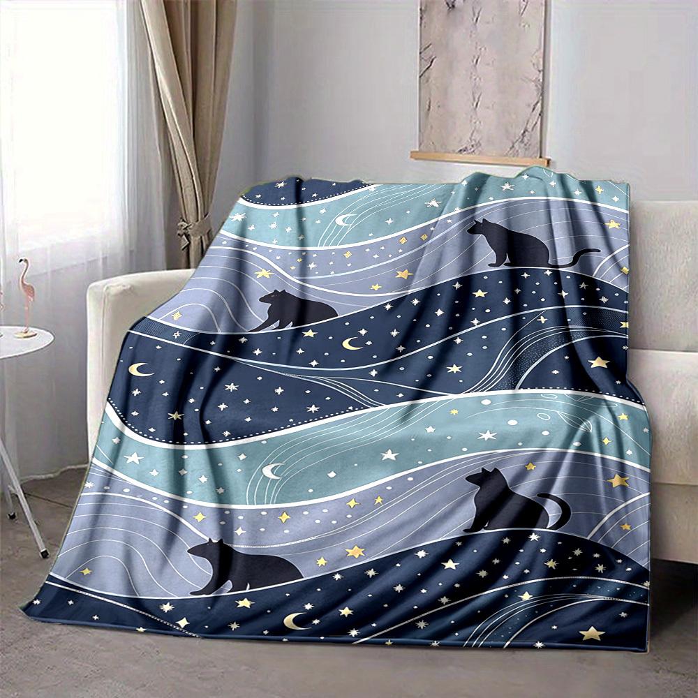 1pc Night Cats Lightweight Flannel Blanket, Comfortable and Warm Blanket, for Office and Camping Sofa Bed, Livingroom172