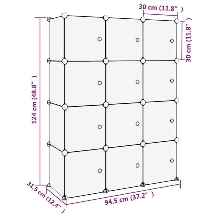 VidaXL Cubes de rangement 12 pcs avec portes Noir PP 340556