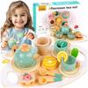 Wooden Tea Set For Children Accessories Teapot Saucers Tray