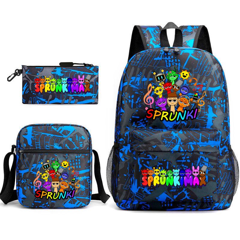Rhythm Box Cartoon Large Capacity Starry Sky Student School Bag Sprunki Youth Backpack Three-piece Set D