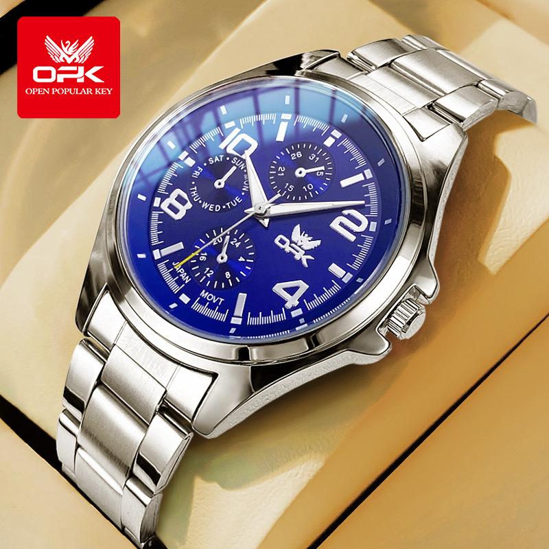 OPK Watch Men's Watch Three-eye Luminous Waterproof Quartz Watch Men's