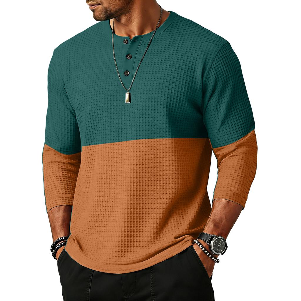 Men's Sports Leisure Waverg Three Pieces Buckle Seven Points Sleeve T-Shirt