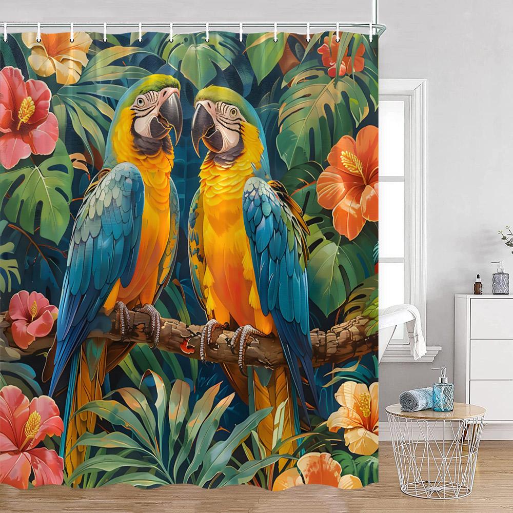 Birds Shower Curtains Parrot Hummingbird Cute Animals Tropical Leaves Spring Bathroom Curtain Polyetser Home Decoration For Bath
