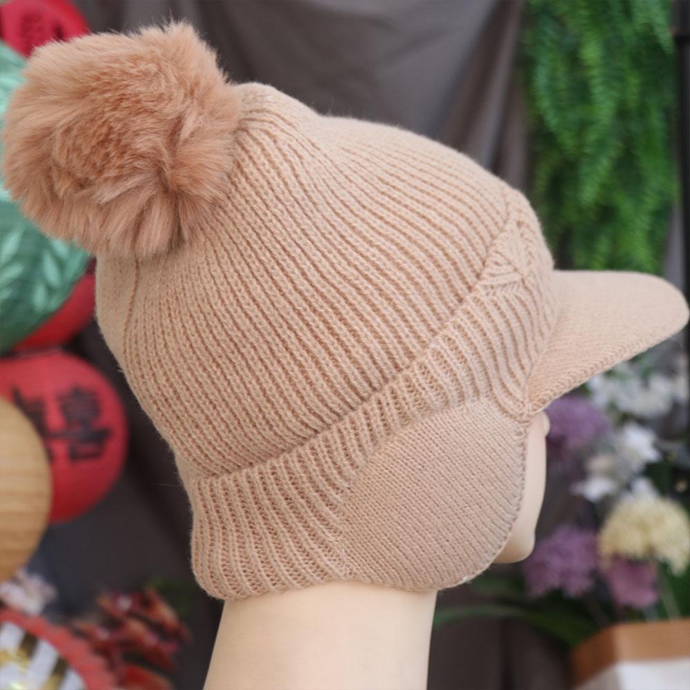 Windproof Plush Peaked Cap Solid Color Knitted Baseball Hat Soft Earflaps Hat Running