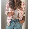 Women's Floral Print Stand Collar Zip Up Long Sleeve Casual Bomber Jacket Oversized Outerwear Coat