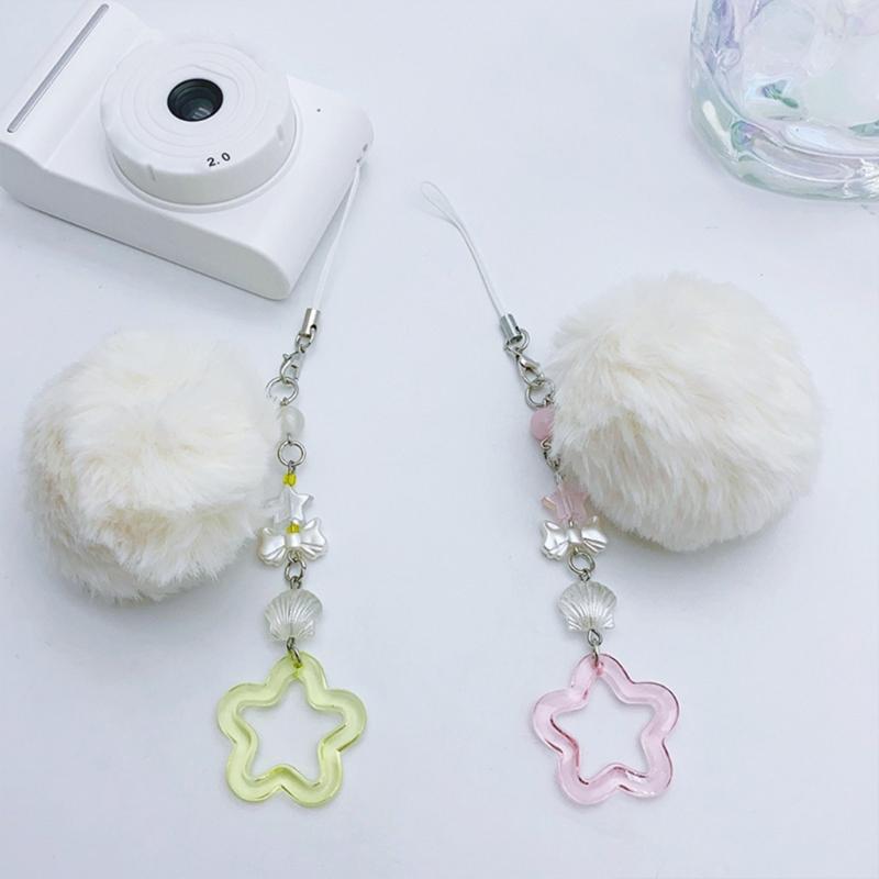 Soft Hair Ball Phone Chain Ornament Pretty Star Keyring for Mobile and Purse