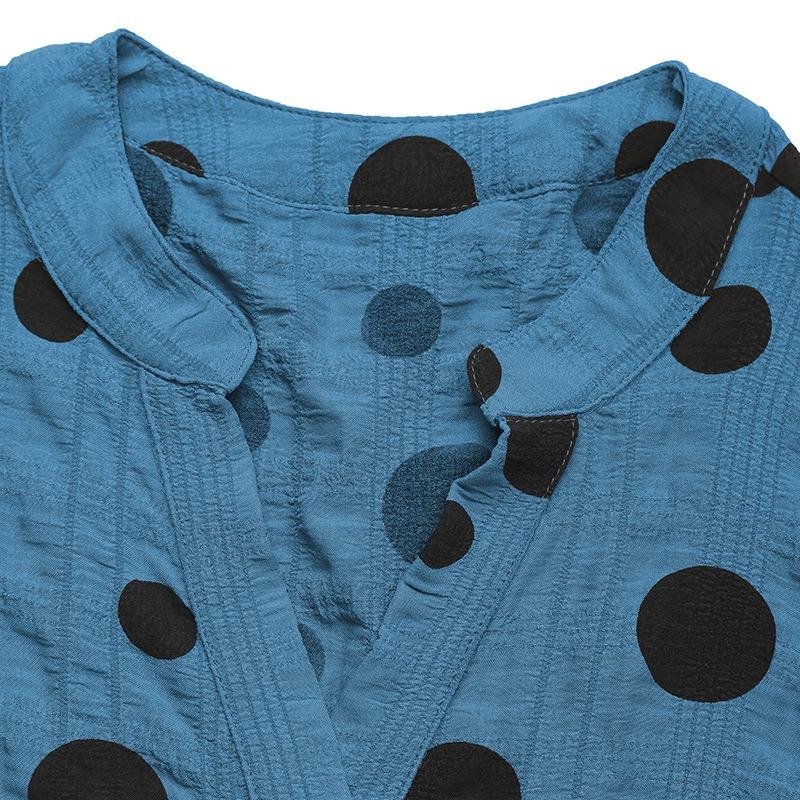 Damen Neues Sommer Lockeres Puppenhemd Fledermausärmel V-Ausschnitt Polka Dot Hemd
