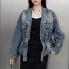 Autumn and Winter  Retro Design Sense of the New Loose Short Heavy Riveted Beads Loose Denim Jacket