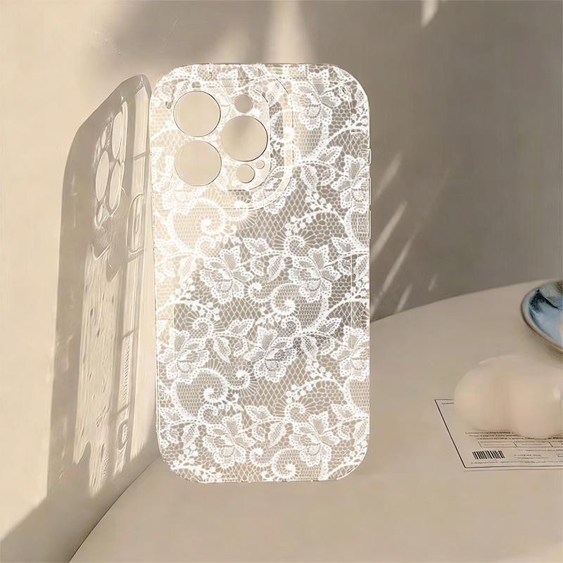 White Trendy Lace Vine Print Transparent Phone Case For Xiaomi Redmi Note 13 Pro Redmi13 13C 4G 5G Note13Pro Plus 12 11 10 Case
