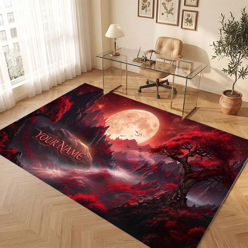 Space Cosmic Theme Crystal Velvet Floor Rug Personalized Custom Name Text Warm Carpet Home Decoration