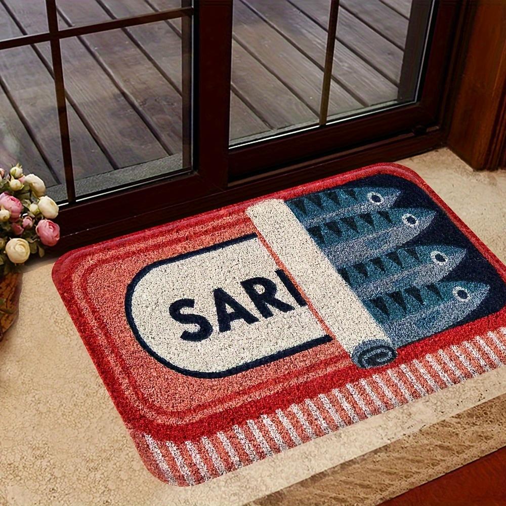 Sardine Can Doormat, Red White Pattern Flannel Rug, Thickened Absorbent Non-Slip Door Carpet for Entryway