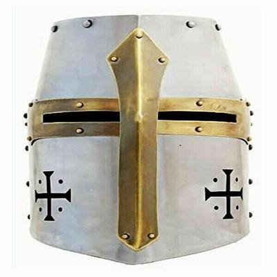 Średniowieczny Hełm Rycerski Templariuszy Krzyżowca Żelazny 18 Gauge LARP SCA Srebrny Hełm