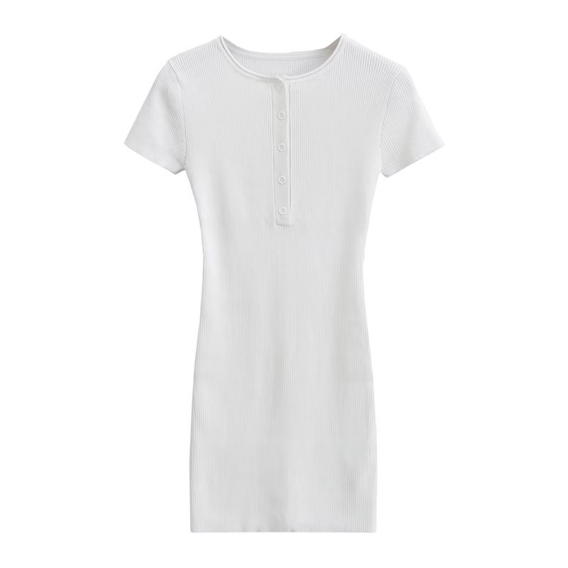 

European and American Summer Knitted Temperament Sheath Skirts Ins Button Sexy Slimming Tight Dress Solid Women clothes White All yards