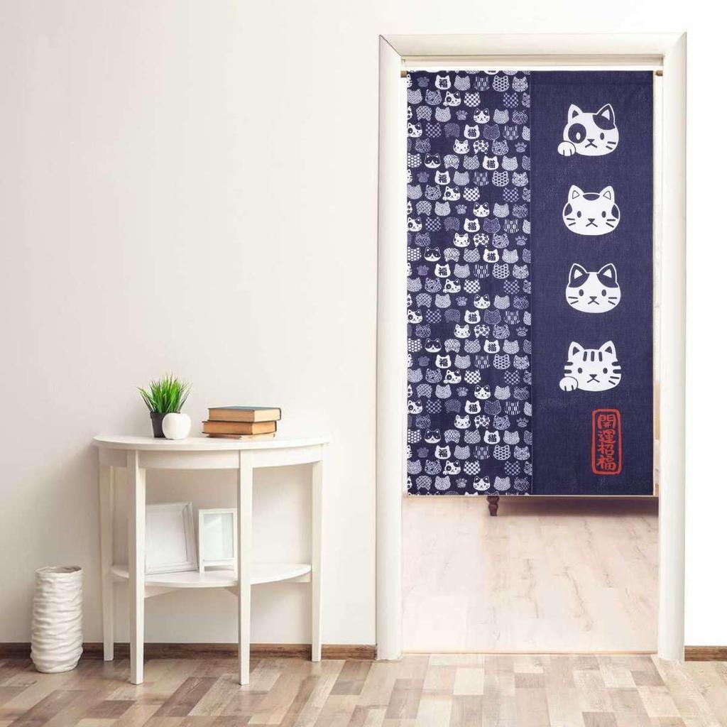 Stylish and Cute Noren Partition Long Provides and Blocks Suitable for Living and Cat 85cm Wide X 150cm NR1087 Cat-shaped (Japanese Curtain) Curtain,
