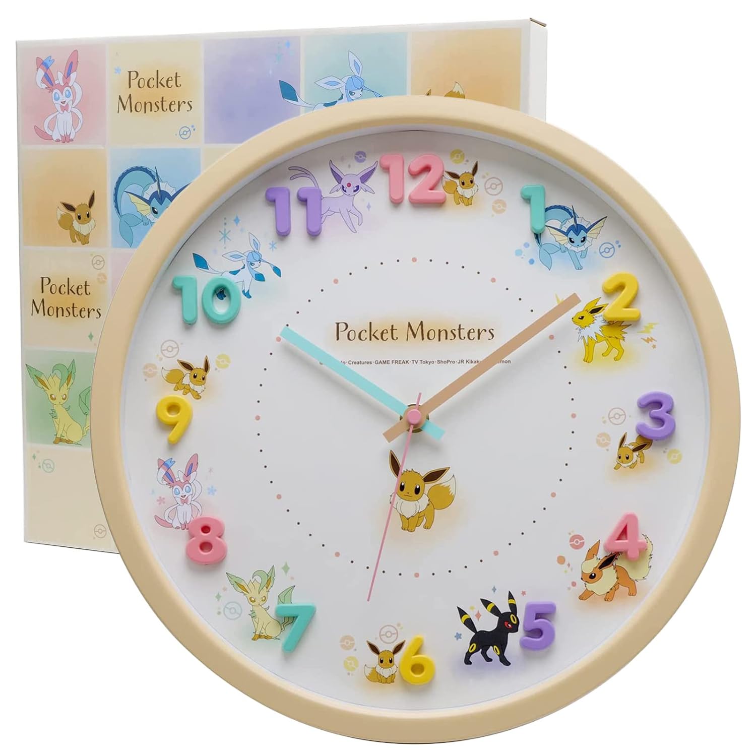 TS Factory Wall Clock Beige Pocket Monster Eevee Friends Analog Silent Continuous Second Hand