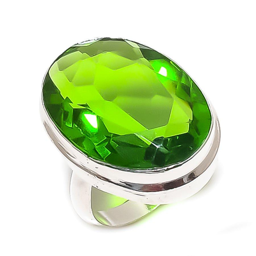 

Натуральный Перидот Драгоценный Камень Ручной Работы 925 Стерлинговое Серебро Ювелирное Кольцо Размер 6 N5T97