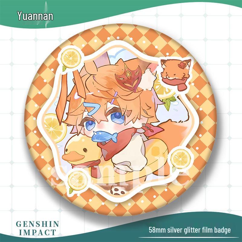 Genshin Impact Q Version Metal Badges: Tighnari, Scaramouche, Furina, Kaveh, Zhongli Brooch Set