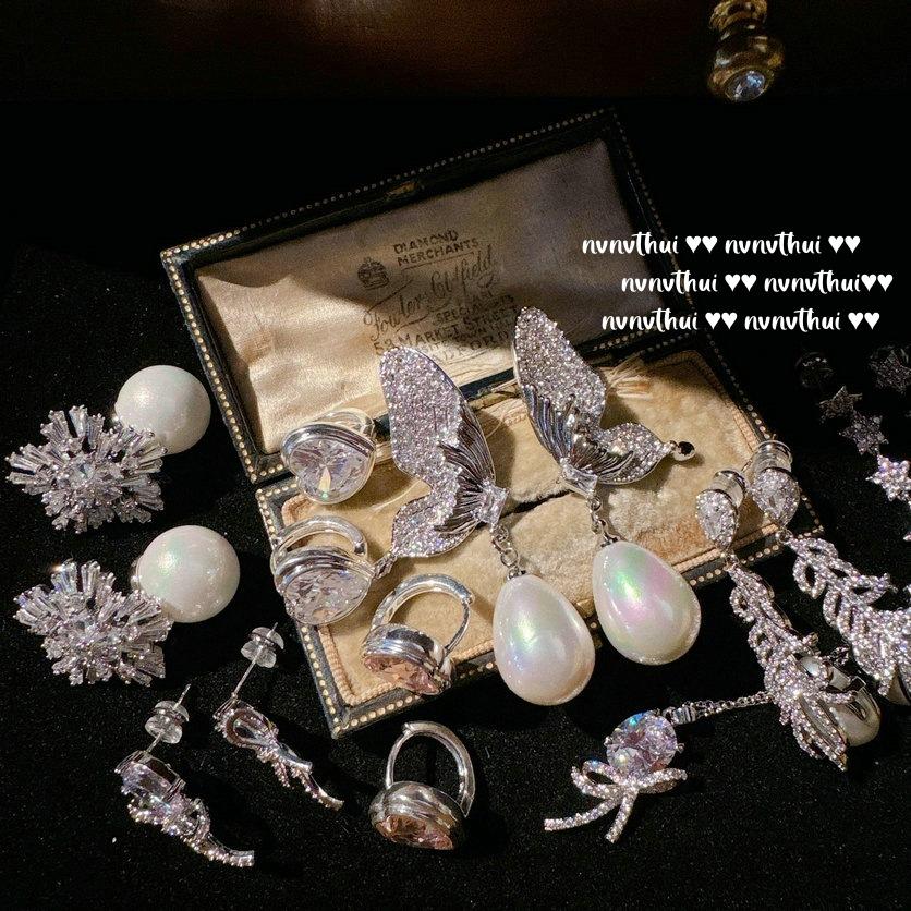 Sparkling Glacier Sugar Cube Gemstone Ring, Starry River, Plated With 18K Gold, Mermaid Bubble Zircon Earrings.
