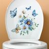 Toilet Stickers Watercolor Floral Chrysanthemum Butterfly Wall Stickers Durable Waterproof Bathroom Decor With Self-Adhesive