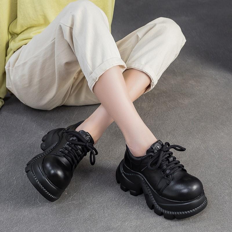 Fashion GKTINOO British Style Platform Shoes Autumn Winter 2025 New Commuting Height Increasing Genuine Leather Lace Up Women's Shoes