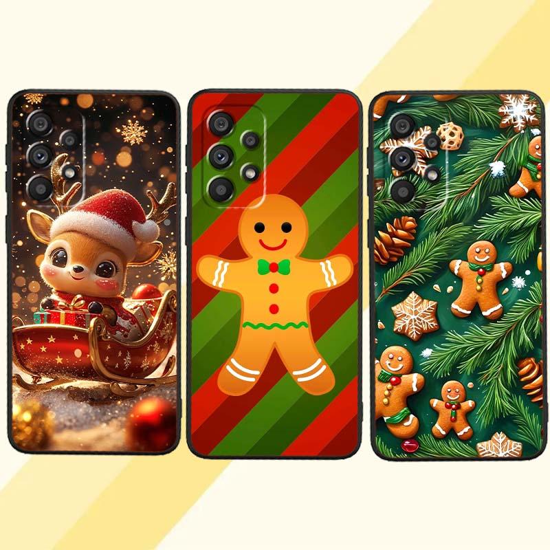 Christmas Cartoon Pattern Phone Case For Samsung A73 A72 A71 A55 A54 A53 A52 A51 A13 A22 A16 A15 A12 A14 A26 A07 5G Black
