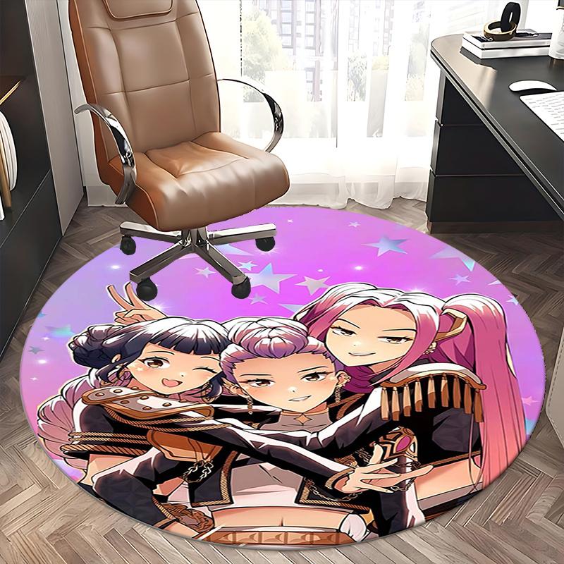 Kpop Girls Chair mat Round Rug-Office carpet, Machine Washable, Non-slip, Suitable for Living Rooms, Bedrooms, Entryways, and Holiday-themed