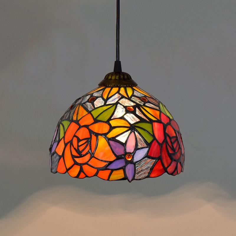 20cm/8“ European Stained Glass Pendant Lamp Dinning Room Chandeliers Hanging Light Bedroom Lighting Fixture Home Luminaria Decor