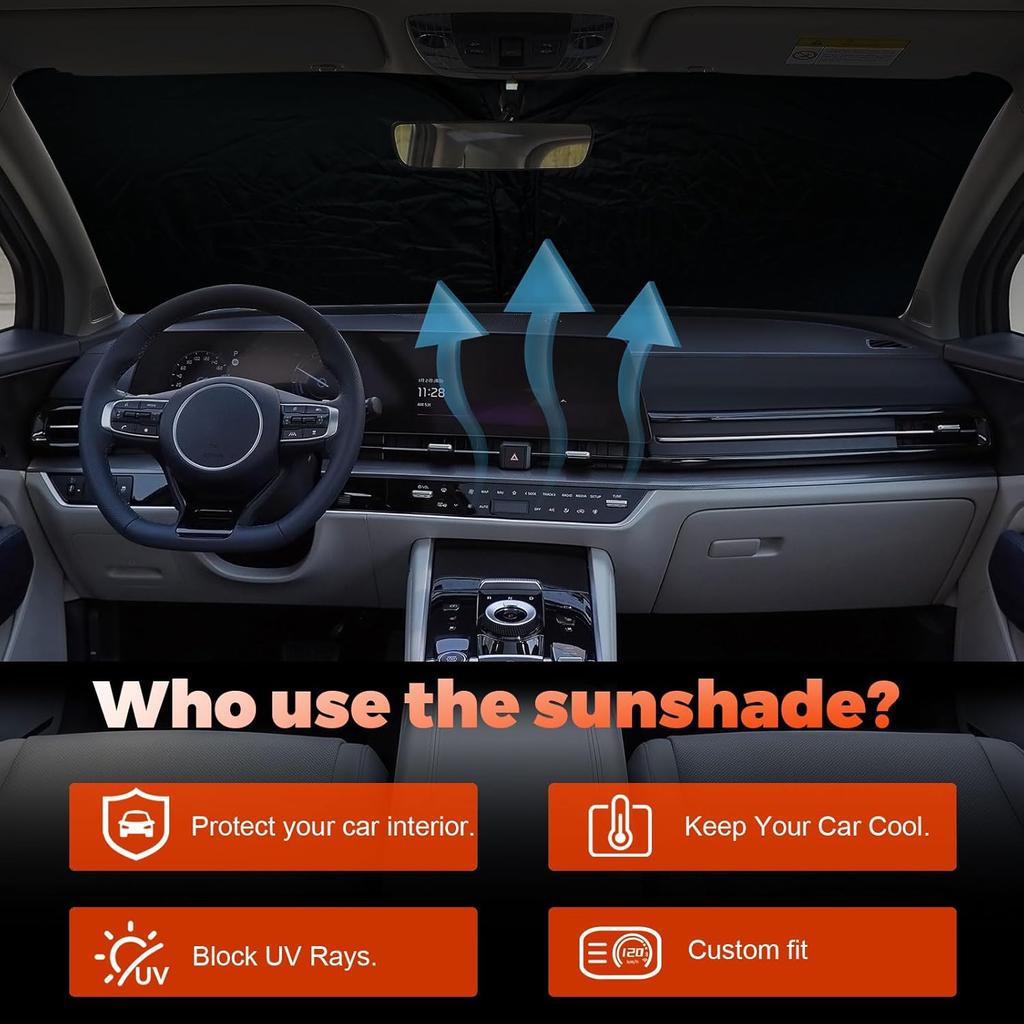 Windshield Sun Shade Compatible With 2018 Kia Sportage Accessories, 240T Foldable Window Sunshade Sun Visor Protector, Blocks UV Rays Keep Your