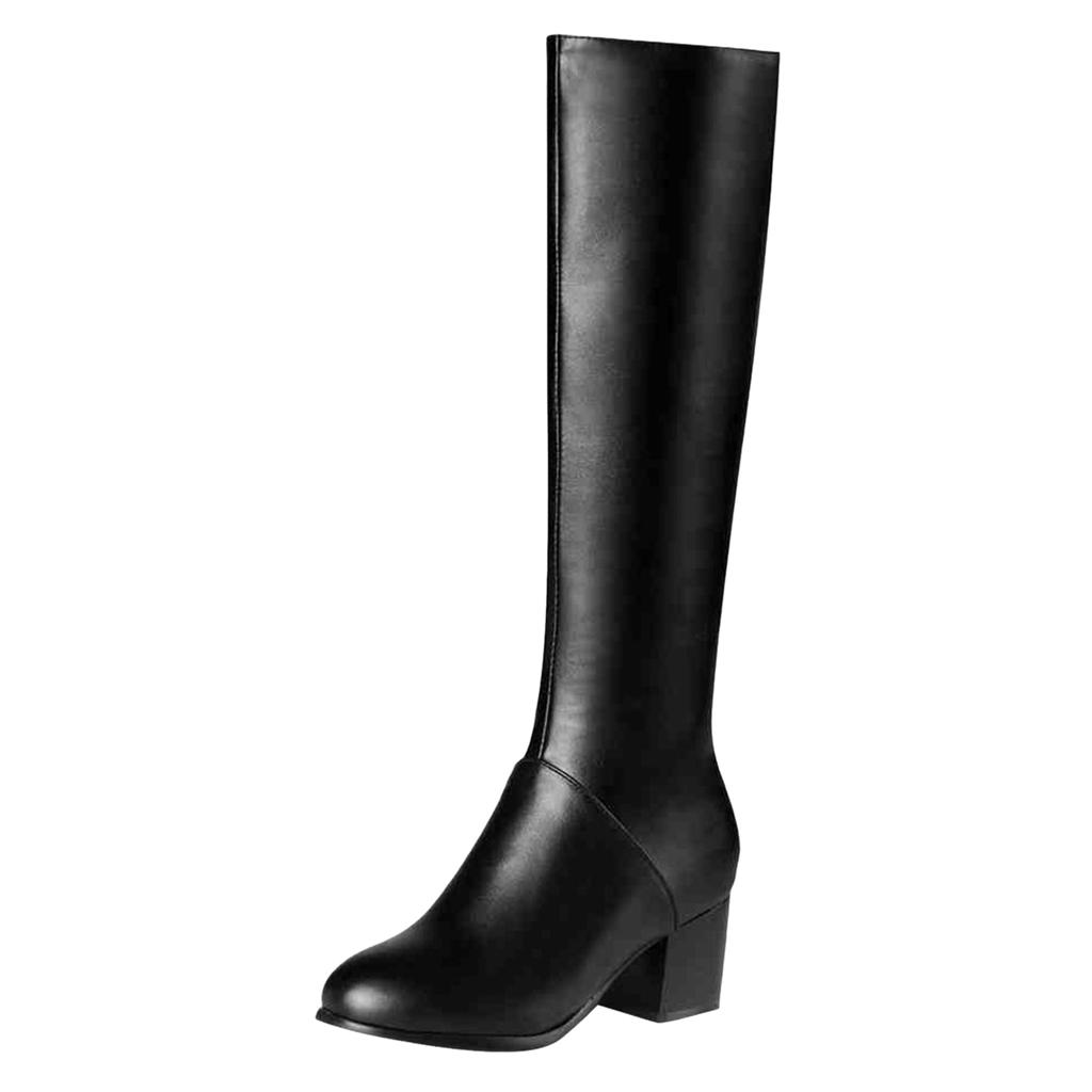 Over The Knee High Boots For Women Women'S Chunky Heel Winter Side Zipper Knee High Boots Versatile And Chaussures Femmes