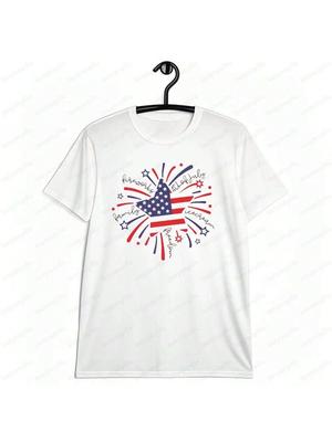 Feuerwerk 4. Juli Shirt 4. Juli Flagge Grafik T-Shirt Unabhängigkeitsshirt Herren Damen Sommer Rundhals Baumwolle Kurzarm