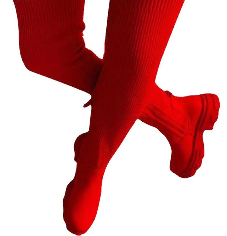 Large size boots, women's autumn new large size over-the-knee round head fly-woven boots for women